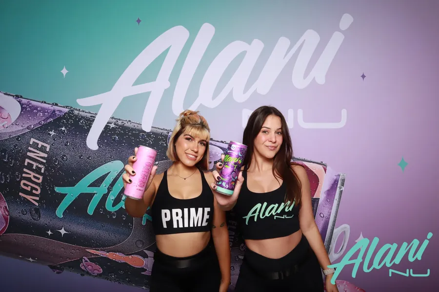 Custom branded photo booth activation at a large corporate event