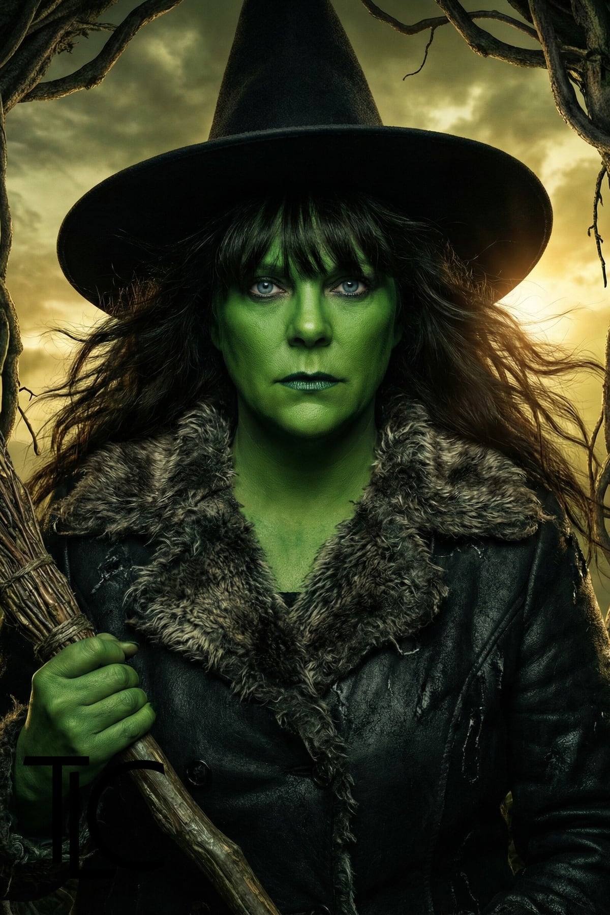 Guest transformed into a cinematic green witch portrait at the Travelers event