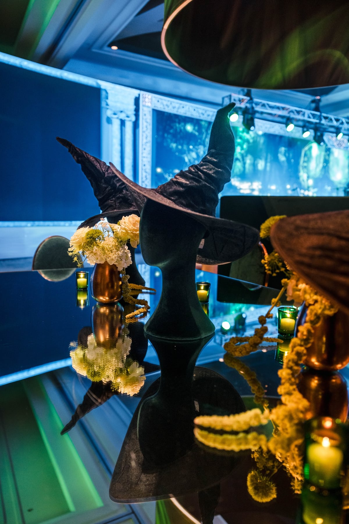 Witch hat and themed floral details at a corporate event in Amelia Island, Florida