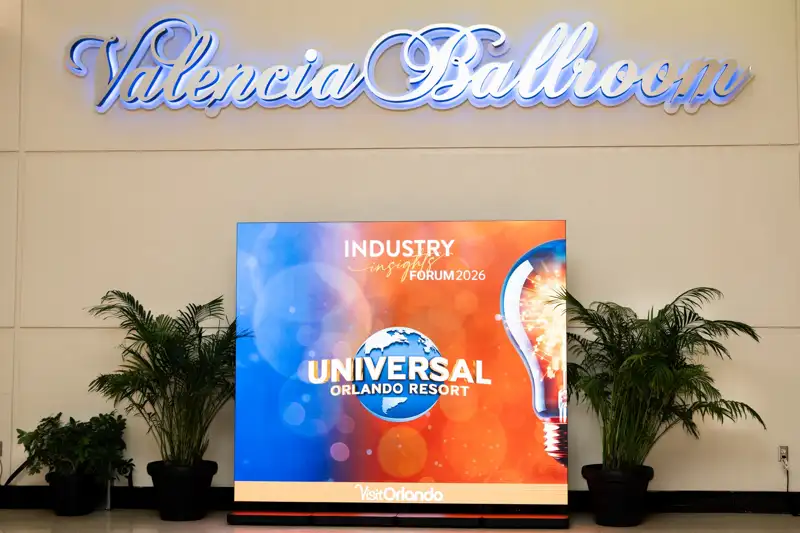 Visit Orlando event display beneath the convention-center sign.