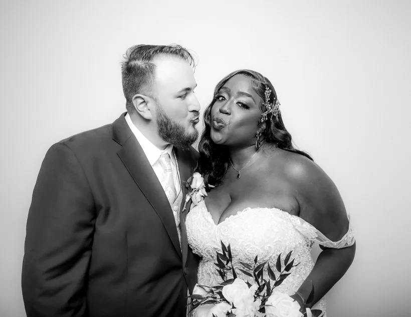 Black and white Glam Booth wedding portrait of a couple in Orlando