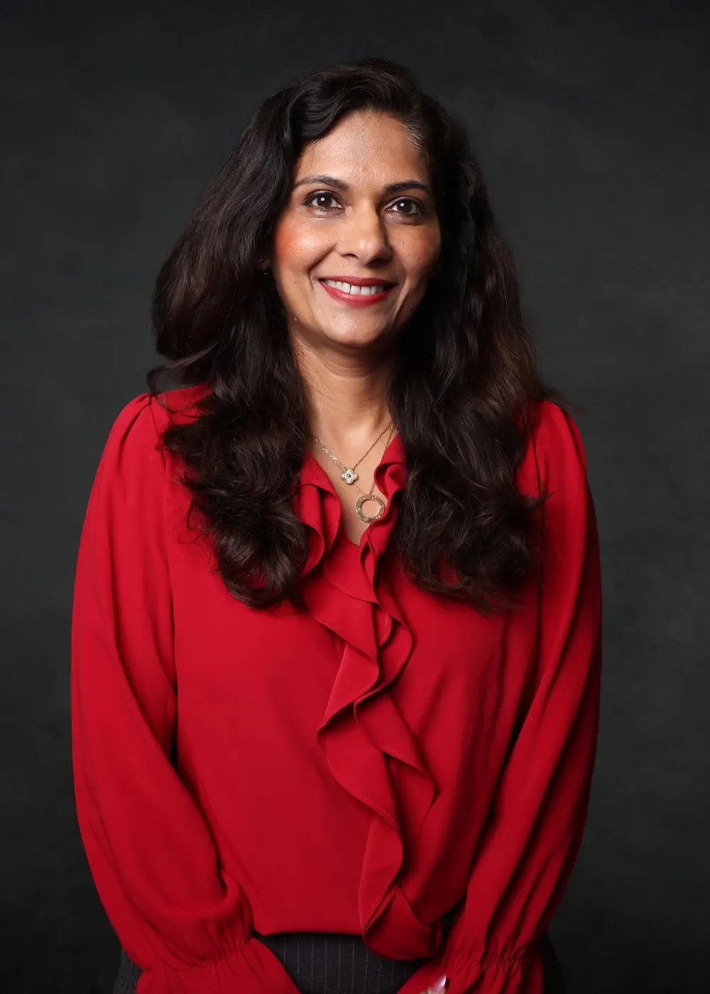 Finished IBM TechXchange portrait of an attendee in a red blouse